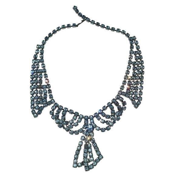 Vintage Silver Tone Light Sky Blue Sparkling AB Crystals Princess 15" Necklace - Picture 2 of 11